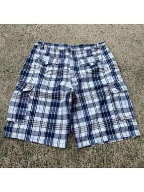 Y2K Airwalk Baggy Plaid Cargo Shorts Surf Skater 2000s Blue Jorts Size 34